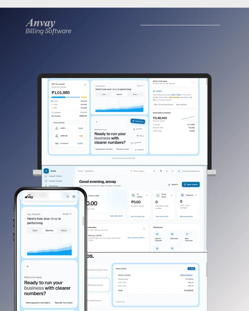 Anvay business platform on desktop and mobile